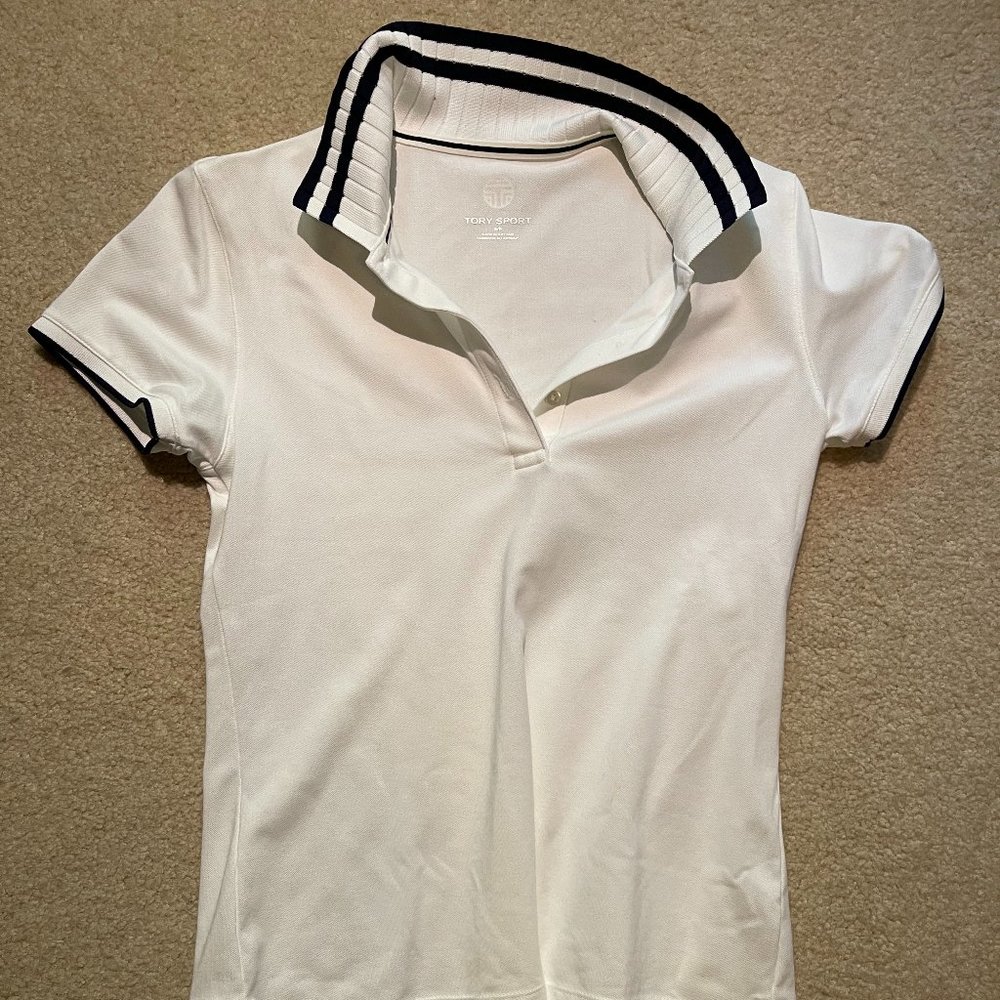 Tory Sport Women's Short Sleeve Collar Shirt Small Size White Color